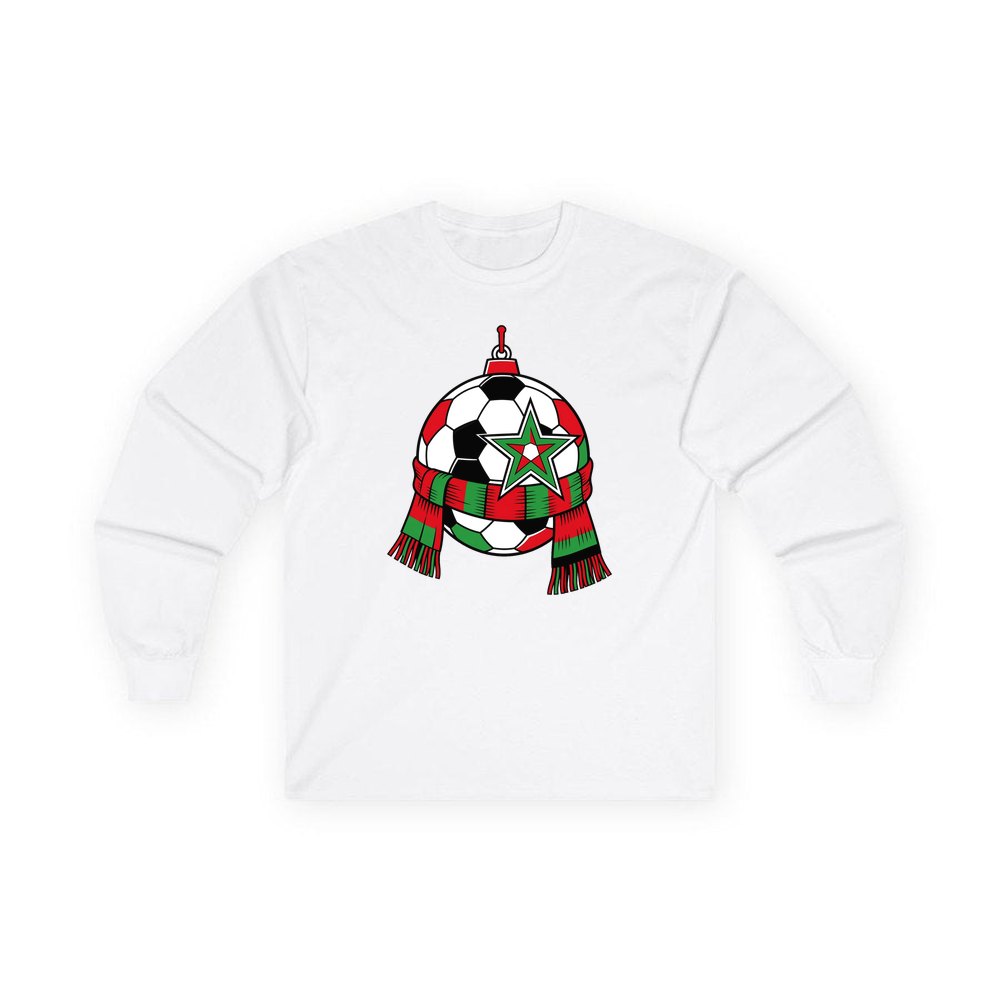 Soccer Ball And Scarf Bauble personalised long sleeve Christmas T-shirt in white