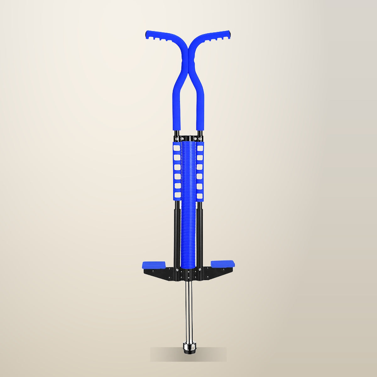 Social Hike Blue Pogo Stick, Ages 6+, on a plain cream background