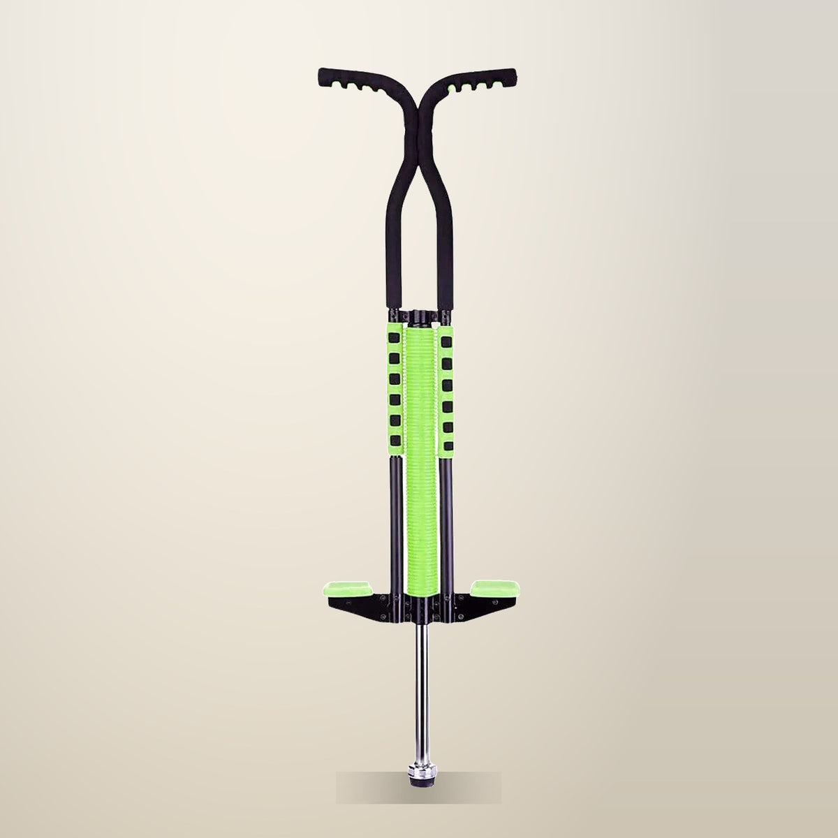 Social Hike Green Pogo Stick, Ages 6+, on a plain cream background