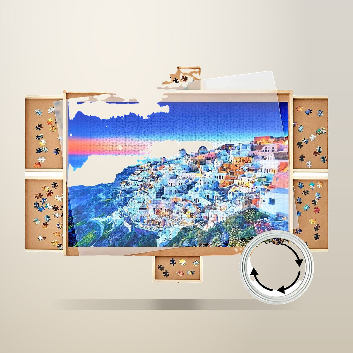 Social Hike Rotating Puzzle Board, 1500 pcs, 6 Drawers, on a plain cream background