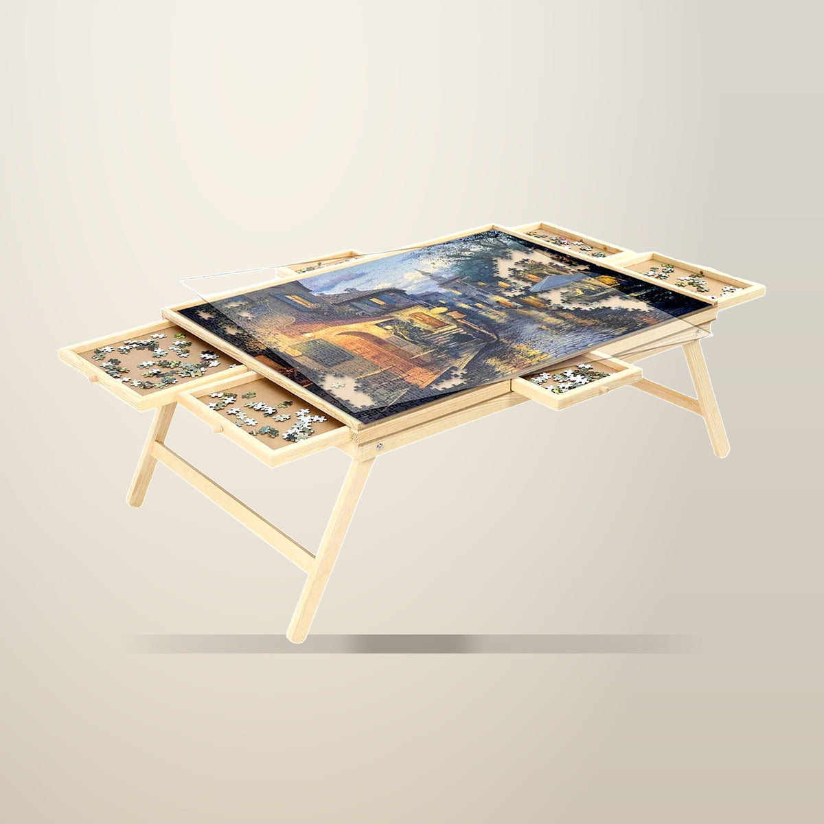 Social Hike Puzzle Board Table, 1500 pcs, Foldable Legs, on a plain cream background