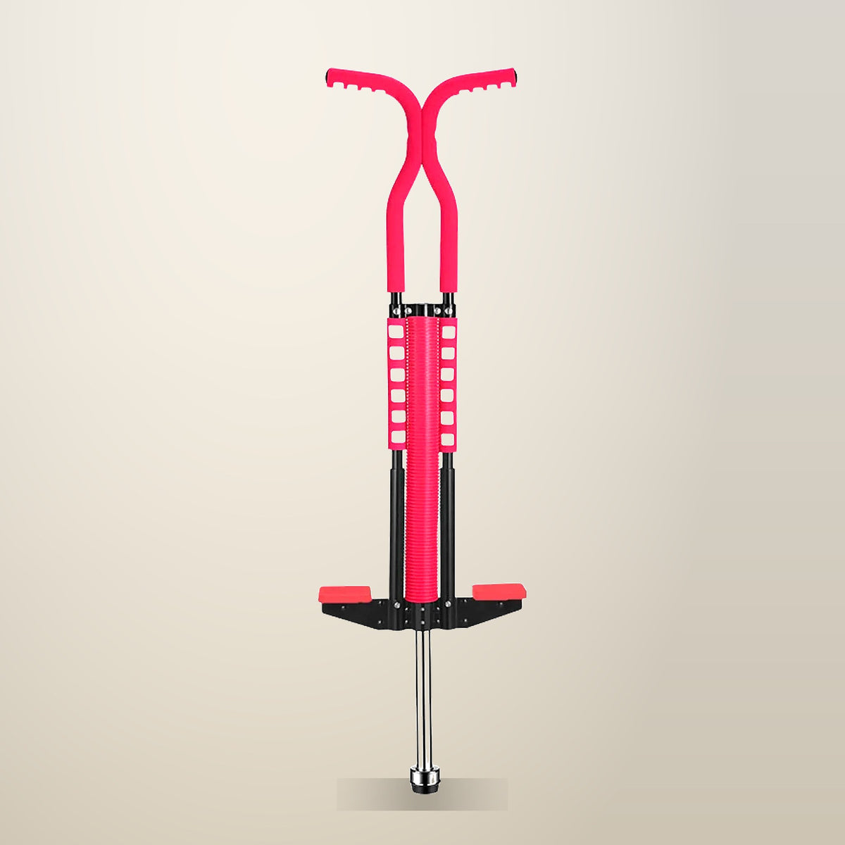 Social Hike Red Pogo Stick, Ages 6+, on a plain cream background