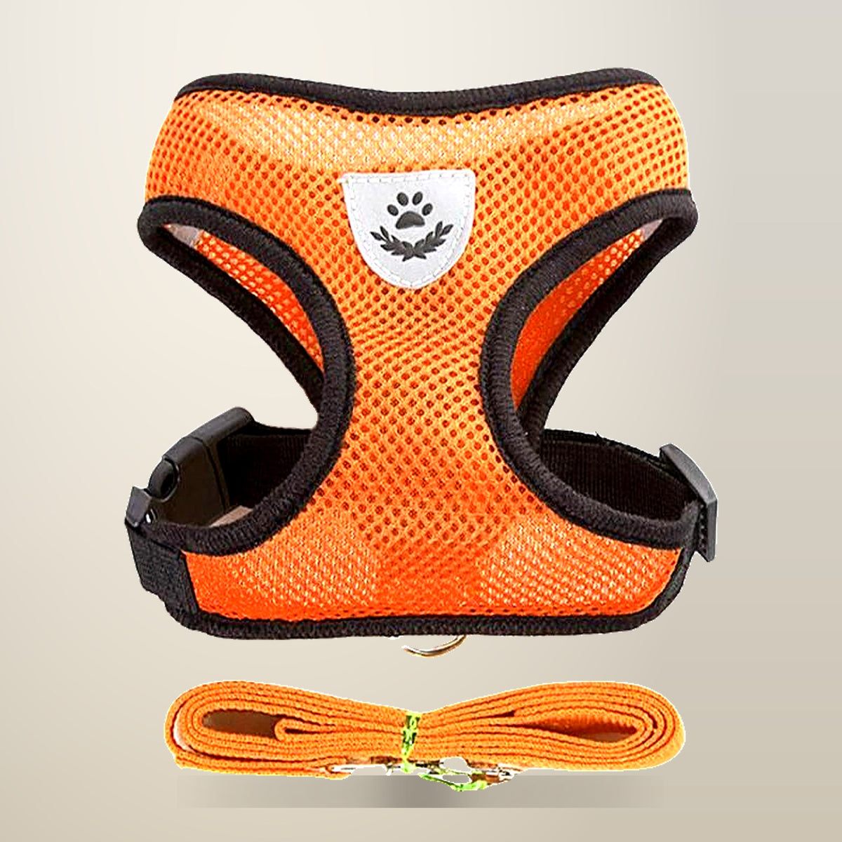 Soft Mesh Dog Harness Vest with Lead, M or L, on a plain cream background