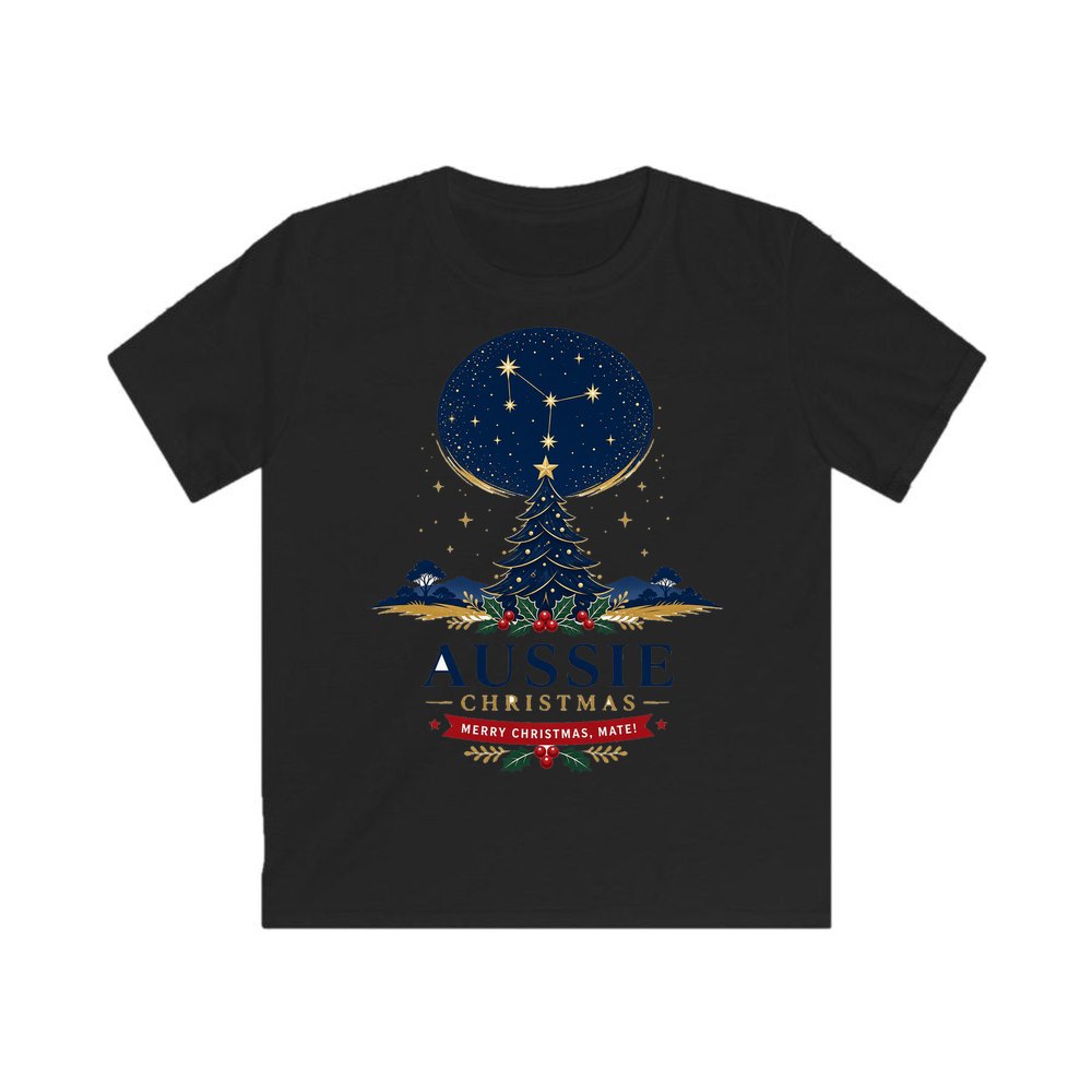 Southern Cross Christmas Tree personalised kids Christmas tee in black