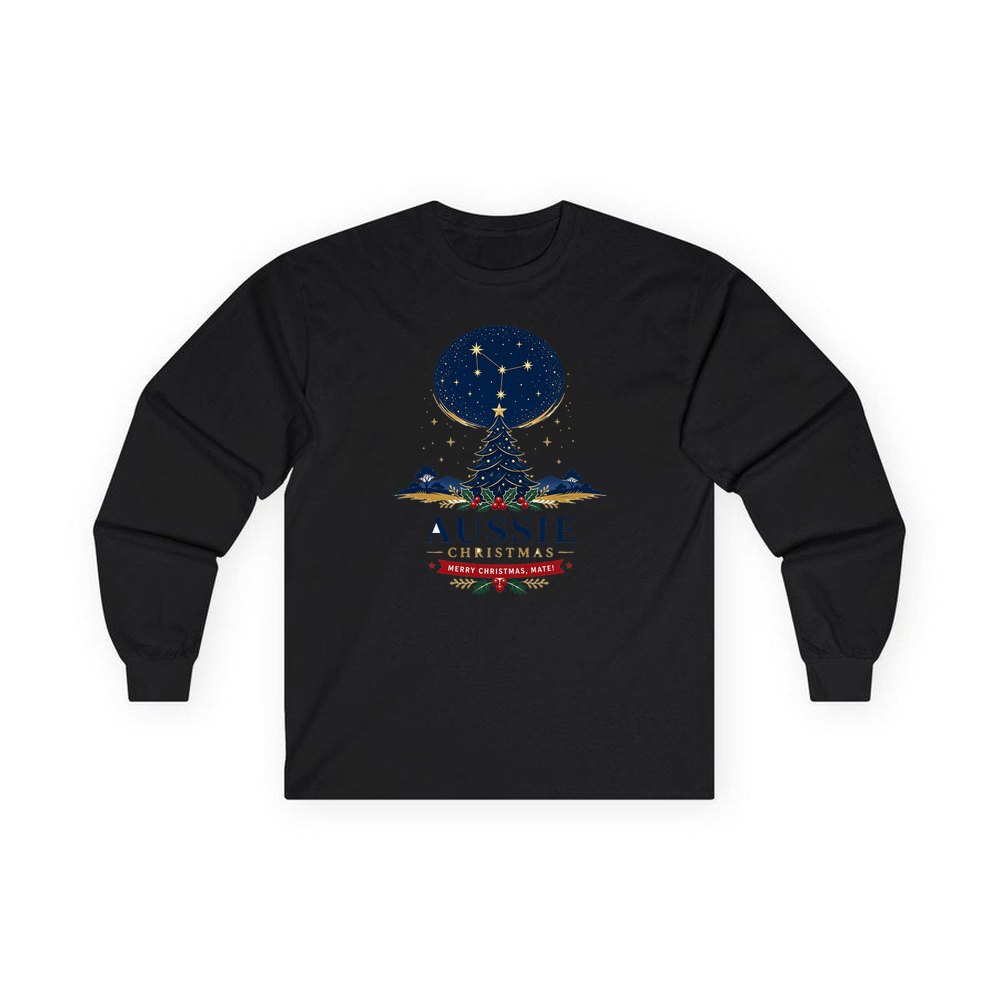 Southern Cross Christmas Tree personalised long sleeve Christmas T-shirt in black