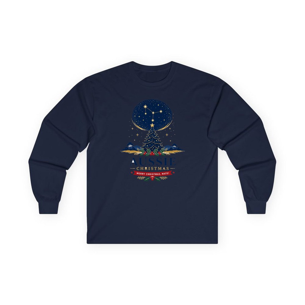 Southern Cross Christmas Tree personalised long sleeve Christmas T-shirt in navy
