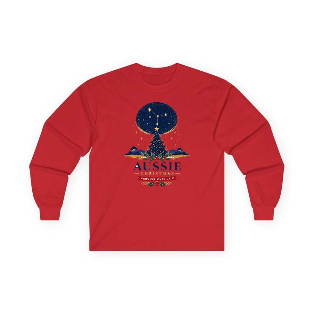 Southern Cross Christmas Tree personalised long sleeve Christmas T-shirt in red