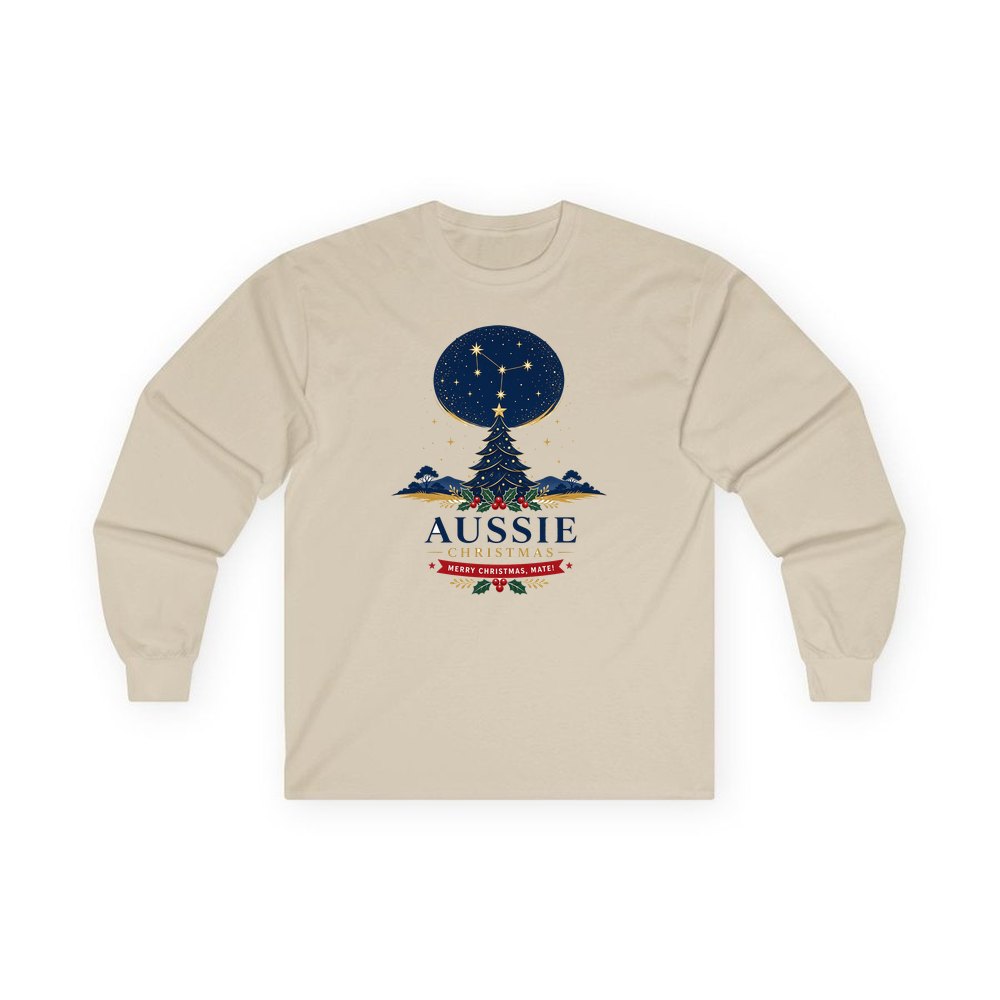 Southern Cross Christmas Tree personalised long sleeve Christmas T-shirt in sand