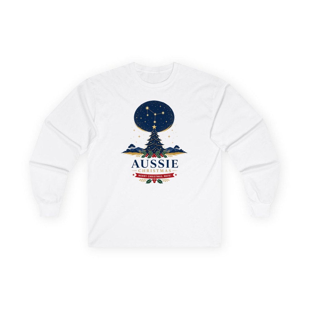 Southern Cross Christmas Tree personalised long sleeve Christmas T-shirt in white