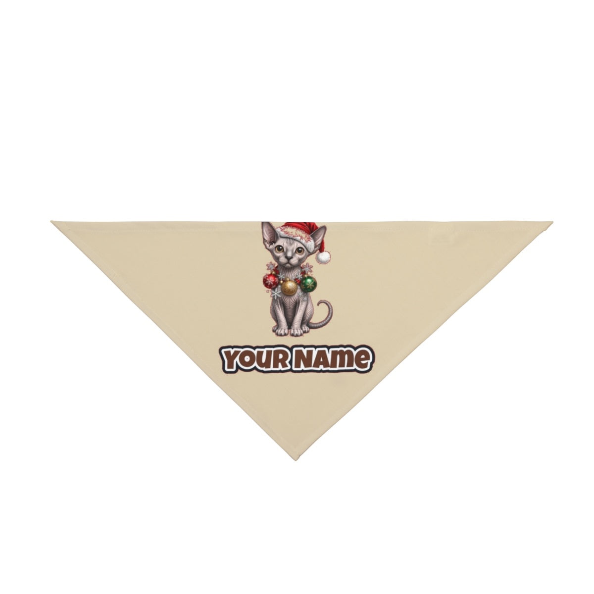 Sphynx personalised Christmas pet bandana in beige, tie-on style