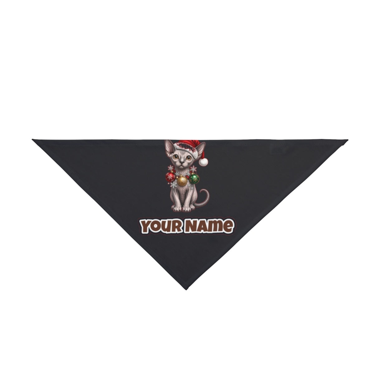 Sphynx personalised Christmas pet bandana in black, tie-on style