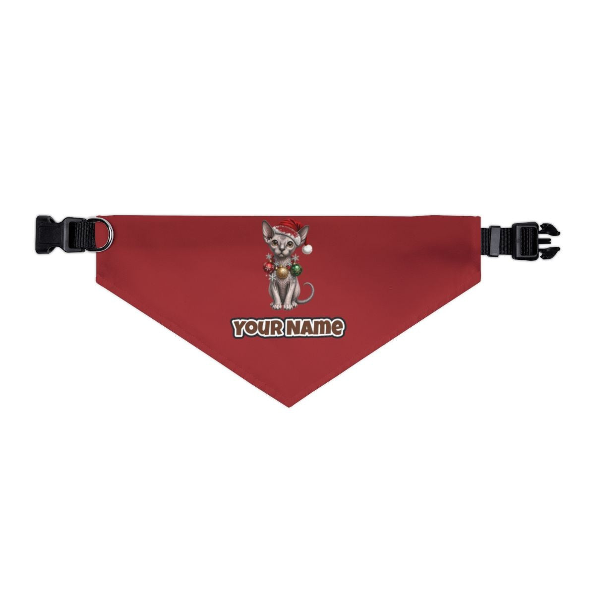 Sphynx personalised Christmas pet bandana in red, collar with buckle