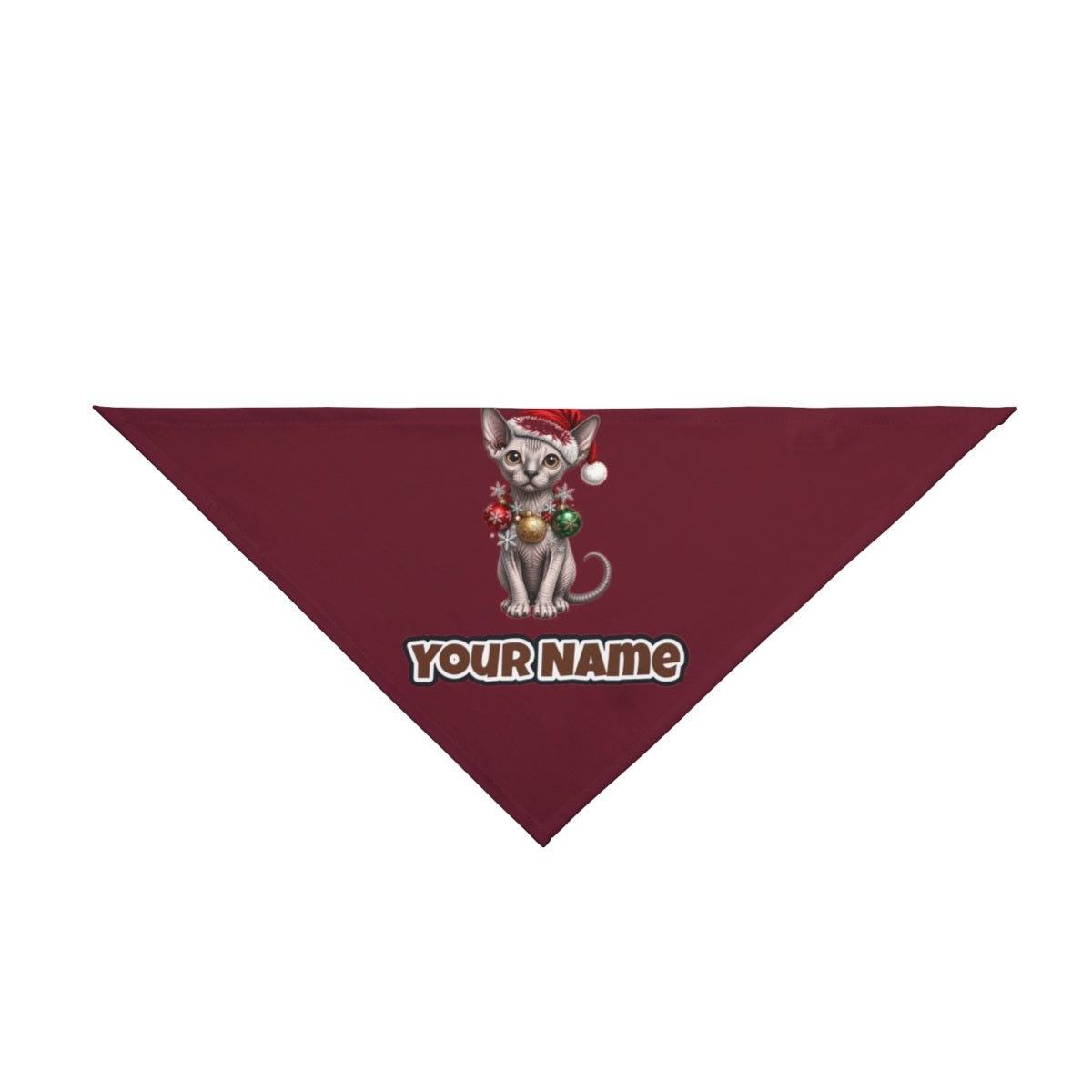 Sphynx personalised Christmas pet bandana in maroon, tie-on style