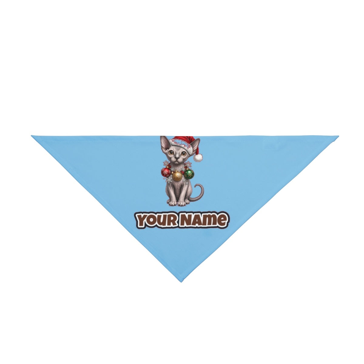 Sphynx personalised Christmas pet bandana in sky blue, tie-on style
