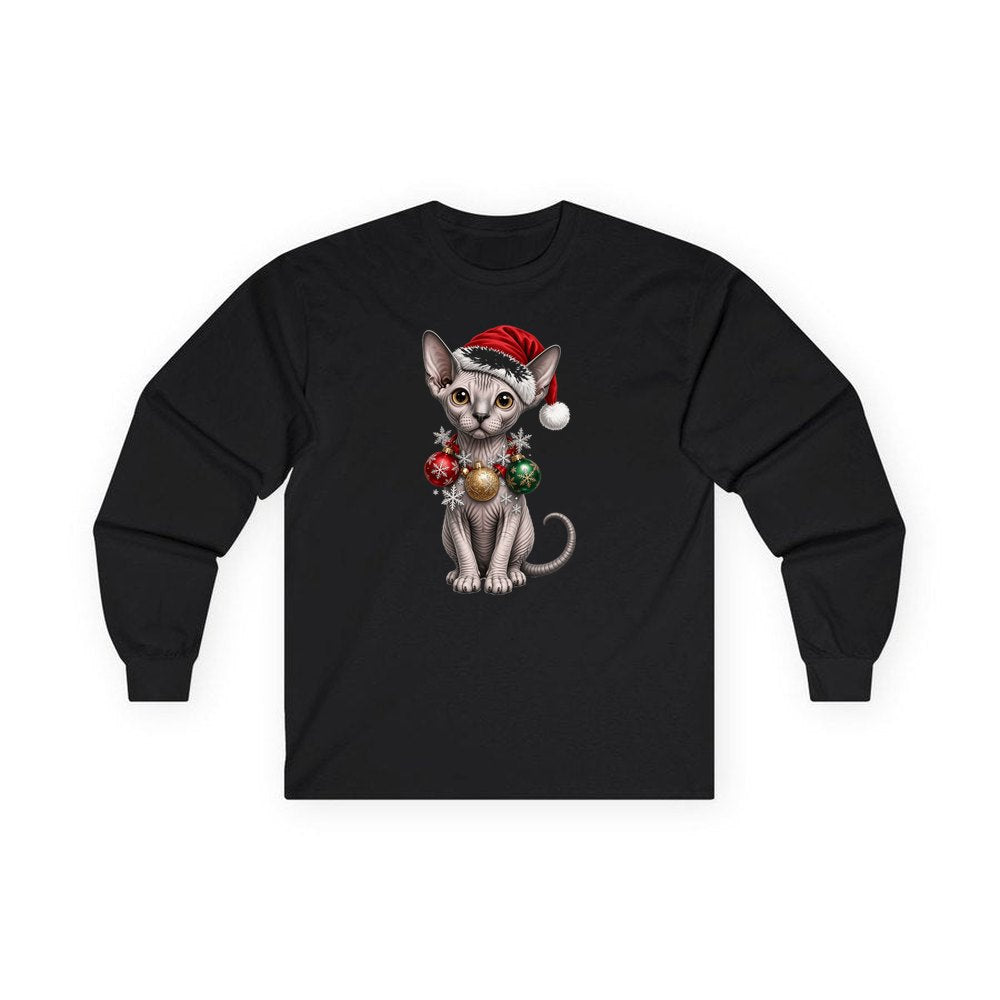 Sphynx personalised long sleeve Christmas T-shirt in black