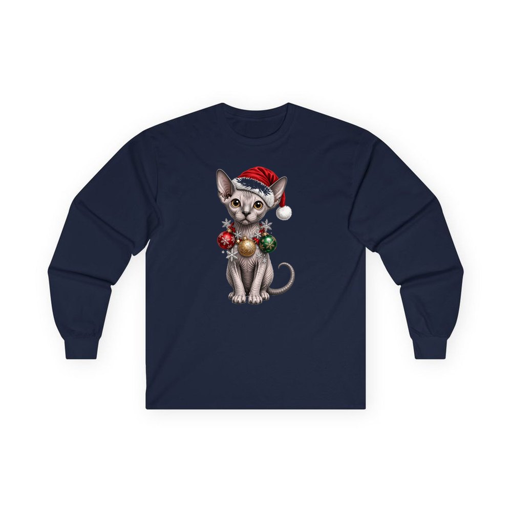 Sphynx personalised long sleeve Christmas T-shirt in navy