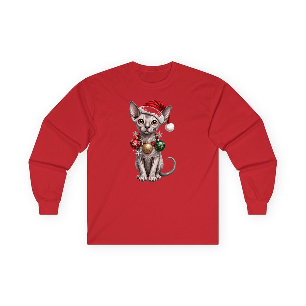 Sphynx personalised long sleeve Christmas T-shirt in red