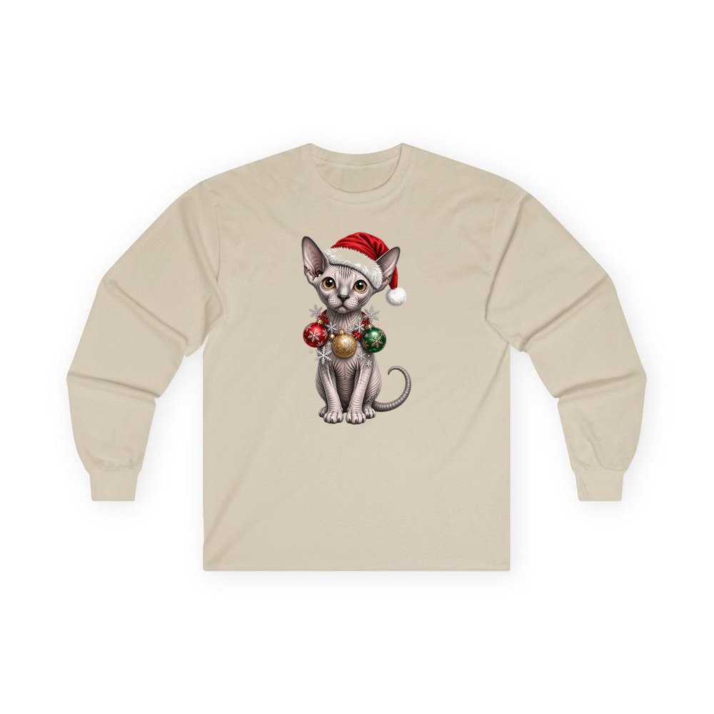 Sphynx personalised long sleeve Christmas T-shirt in sand