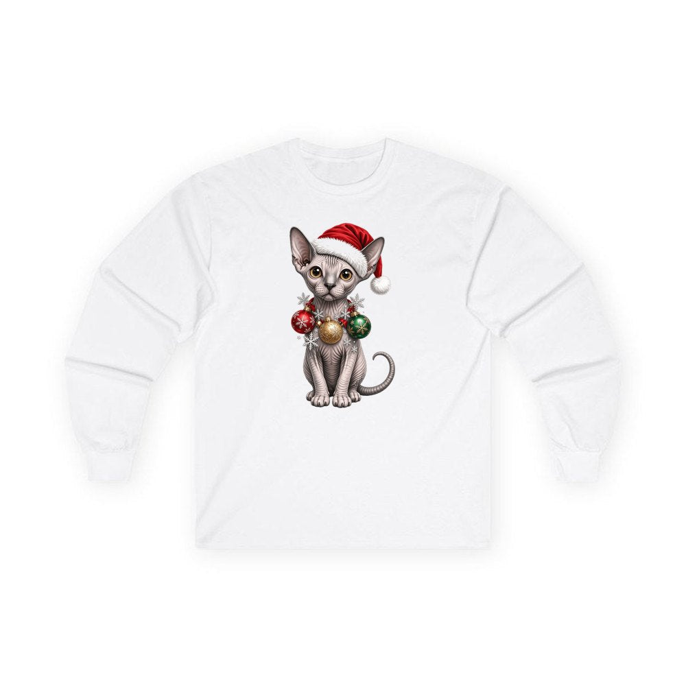 Sphynx personalised long sleeve Christmas T-shirt in white