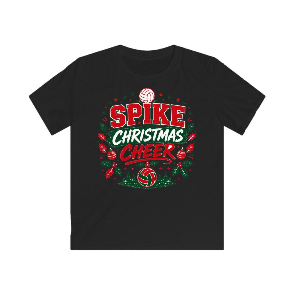 Spike Christmas Cheer Volleyball personalised kids Christmas tee in black