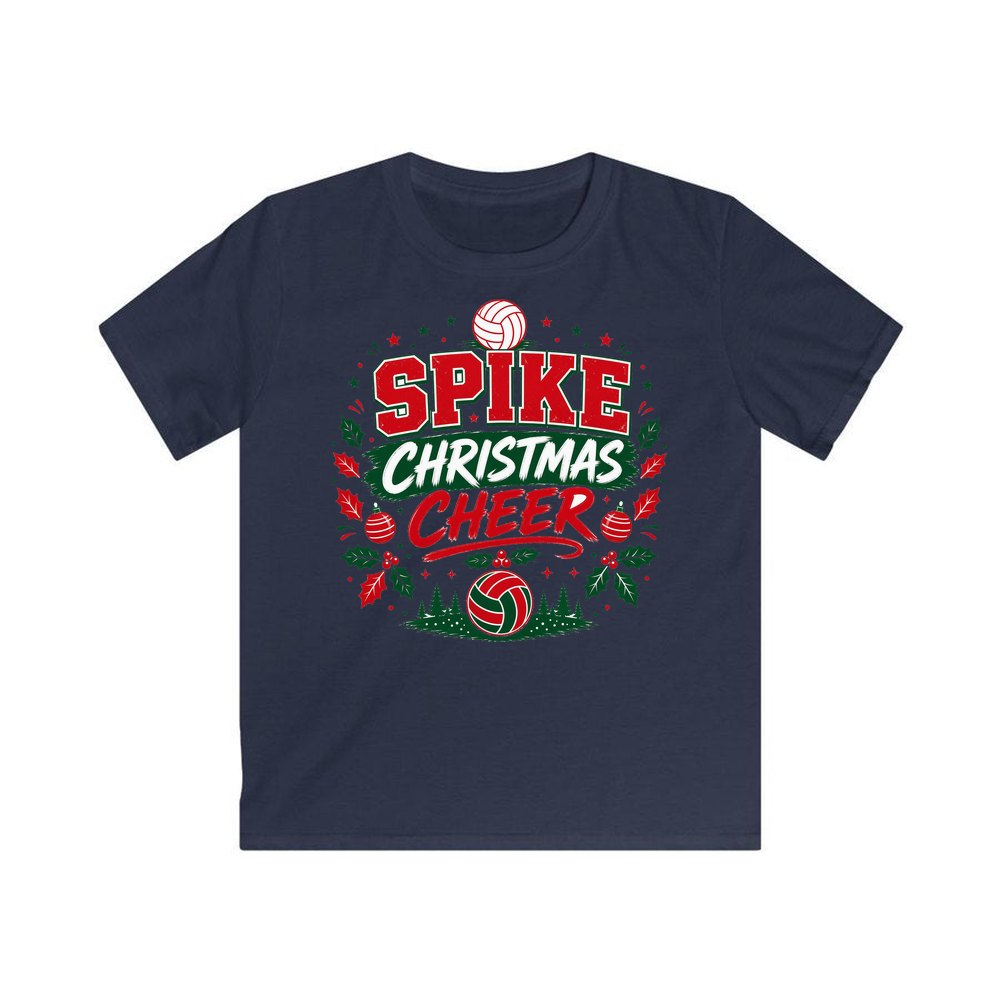 Spike Christmas Cheer Volleyball personalised kids Christmas tee in navy