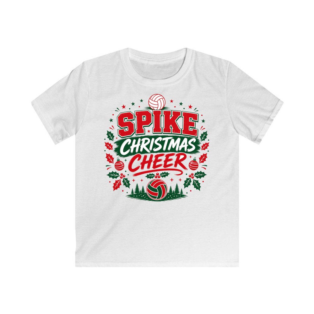 Spike Christmas Cheer Volleyball personalised kids Christmas tee in white