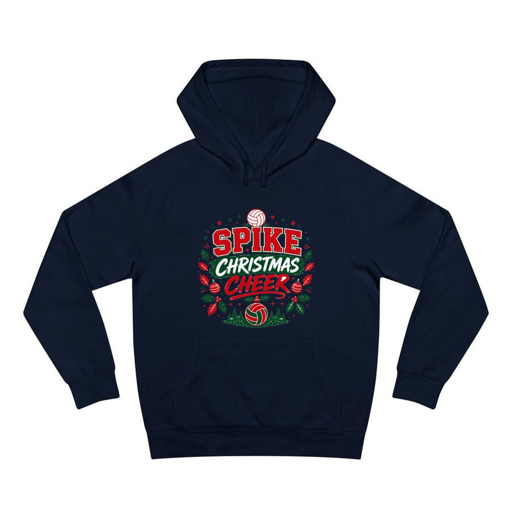 Spike Christmas Cheer Volleyball personalised Christmas hoodie in navy