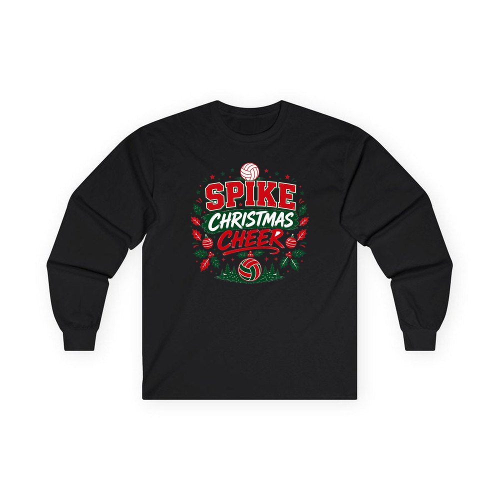 Spike Christmas Cheer Volleyball personalised long sleeve Christmas T-shirt in black