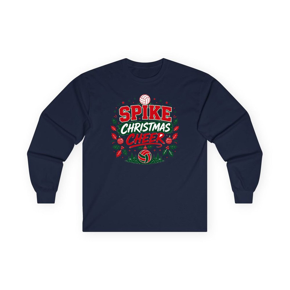 Spike Christmas Cheer Volleyball personalised long sleeve Christmas T-shirt in navy