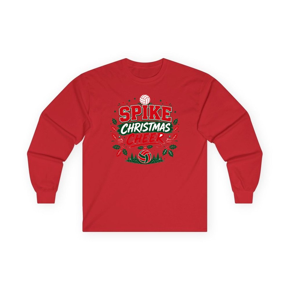 Spike Christmas Cheer Volleyball personalised long sleeve Christmas T-shirt in red
