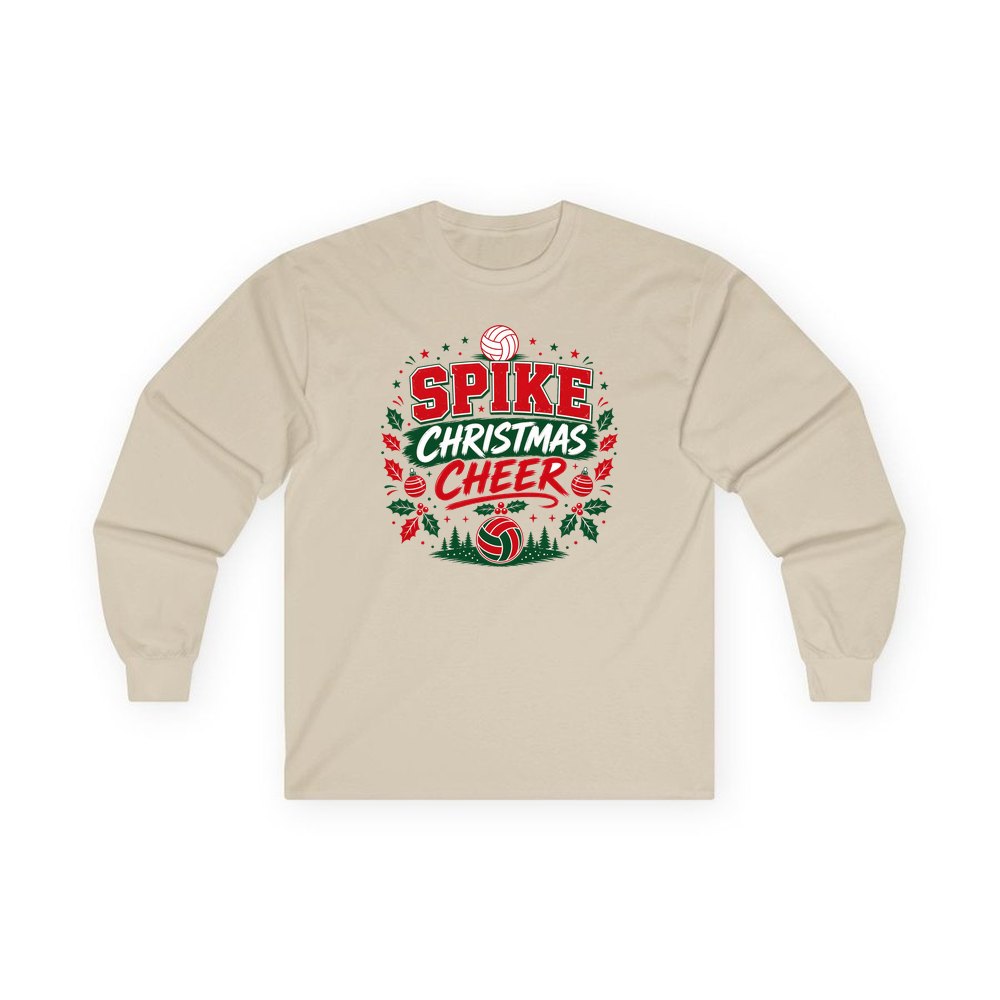 Spike Christmas Cheer Volleyball personalised long sleeve Christmas T-shirt in sand