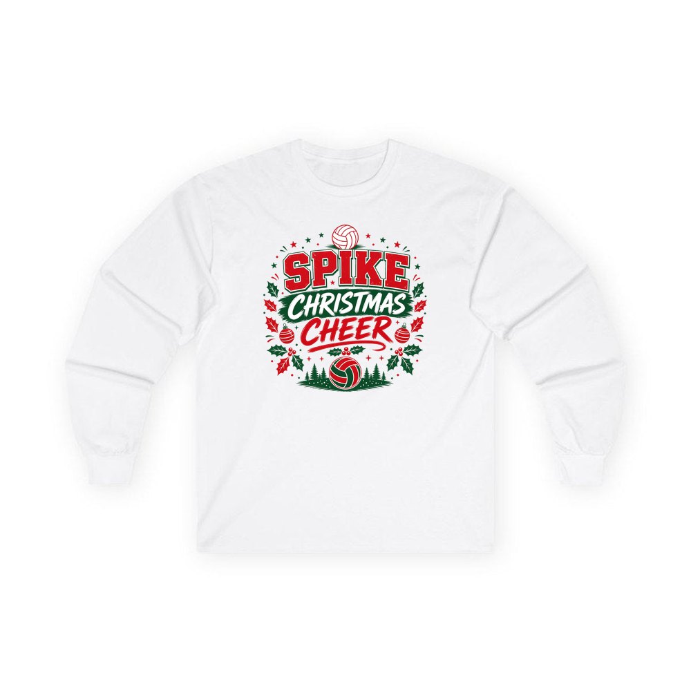 Spike Christmas Cheer Volleyball personalised long sleeve Christmas T-shirt in white