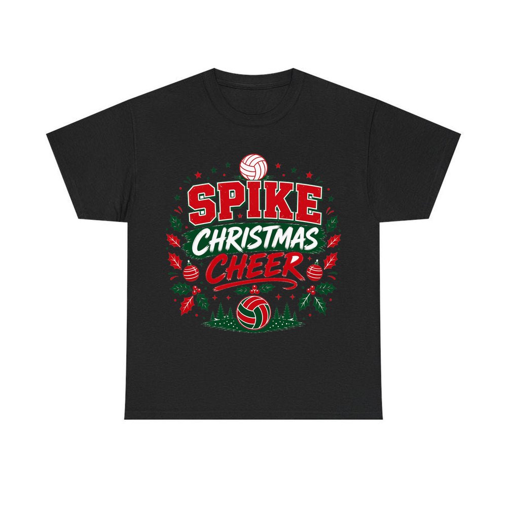 Spike Christmas Cheer Volleyball personalised Christmas T-shirt in black