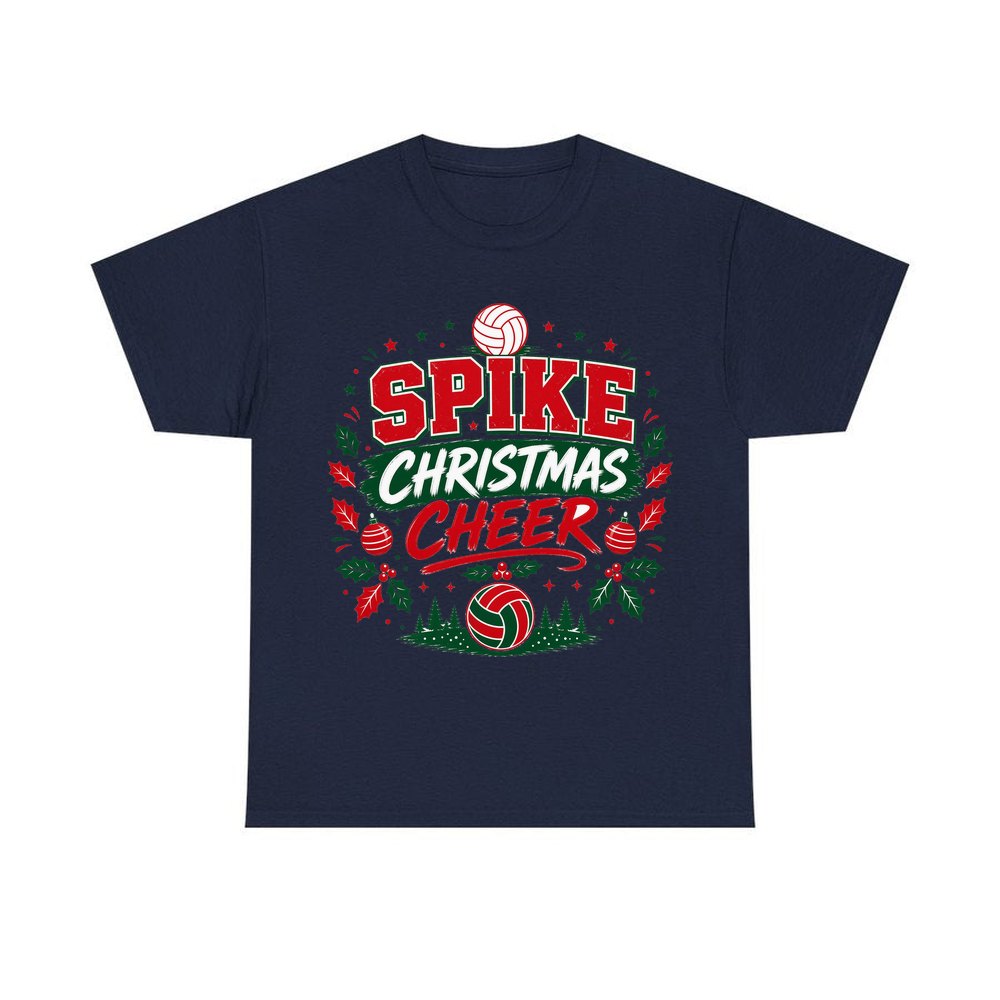 Spike Christmas Cheer Volleyball personalised Christmas T-shirt in navy