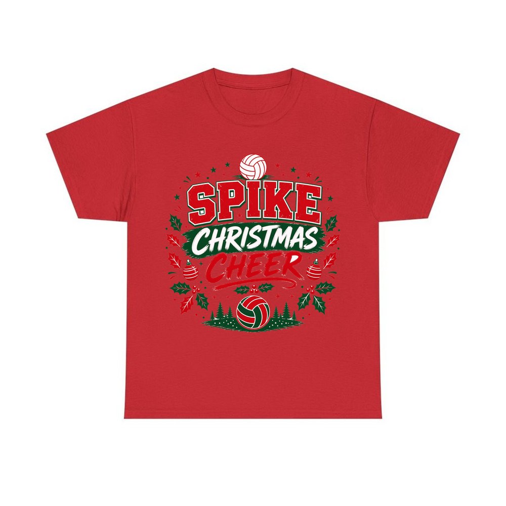 Spike Christmas Cheer Volleyball personalised Christmas T-shirt in red