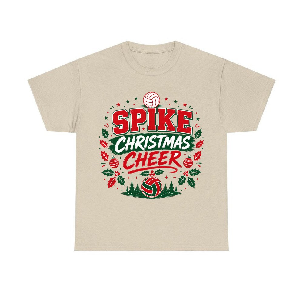 Spike Christmas Cheer Volleyball personalised Christmas T-shirt in sand