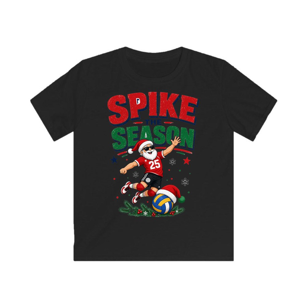 Spike The Season Volleyball personalised kids Christmas tee in black