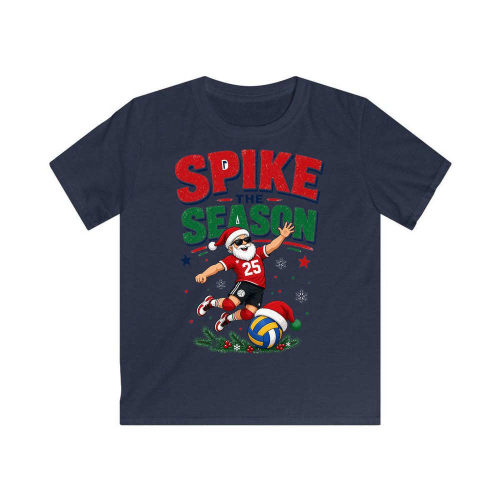 Spike The Season Volleyball personalised kids Christmas tee in navy