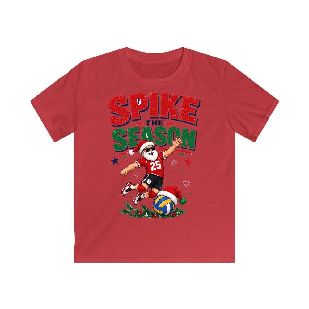 Spike The Season Volleyball personalised kids Christmas tee in red