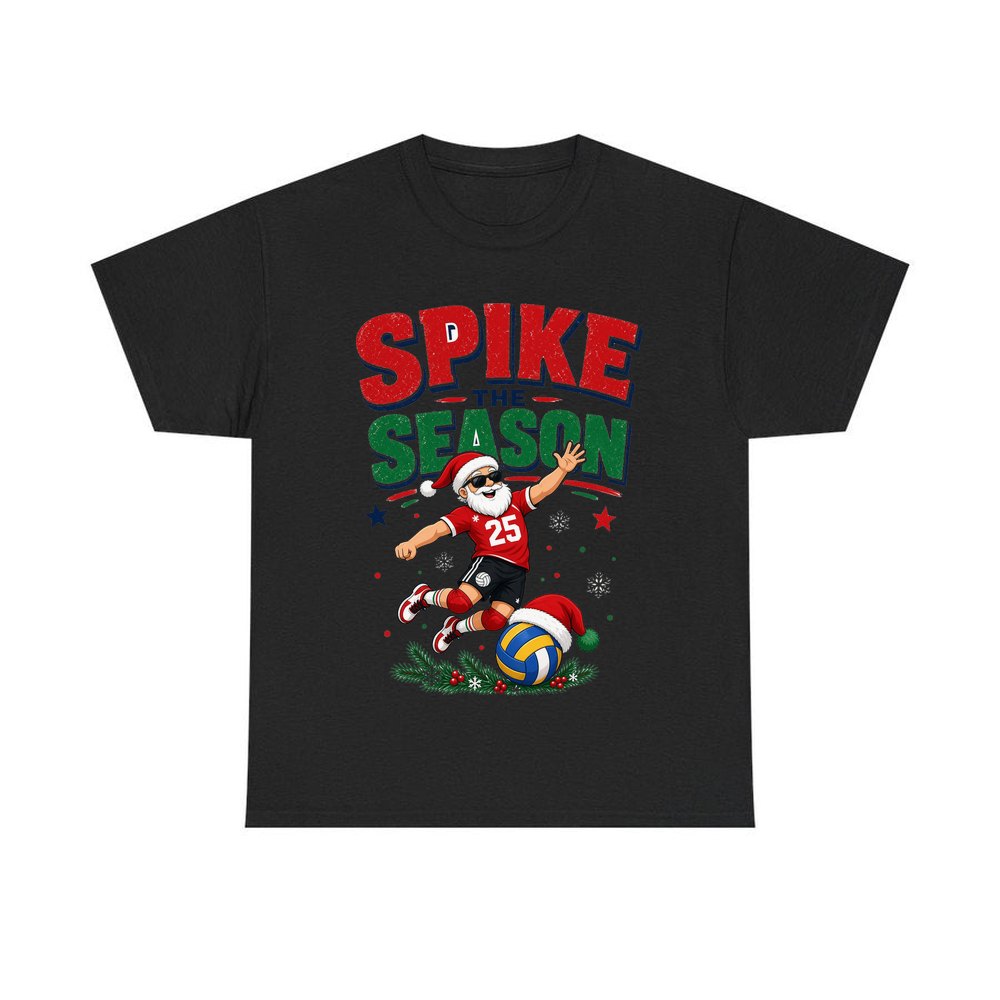 Spike The Season Volleyball personalised Christmas T-shirt in black