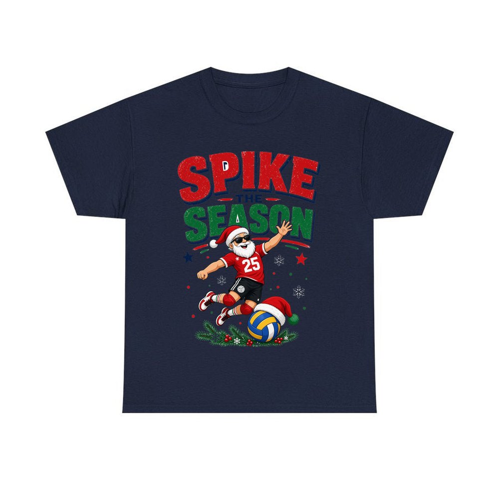 Spike The Season Volleyball personalised Christmas T-shirt in navy
