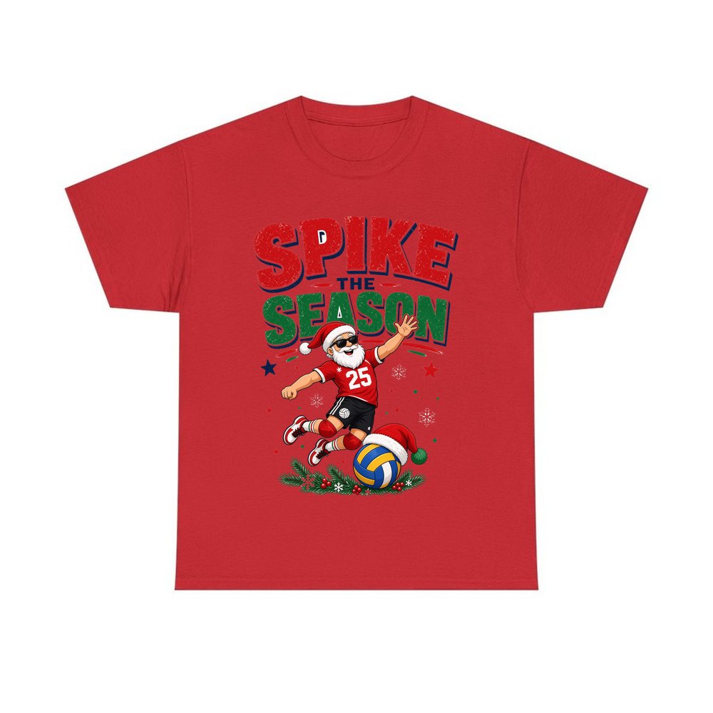 Spike The Season Volleyball personalised Christmas T-shirt in red