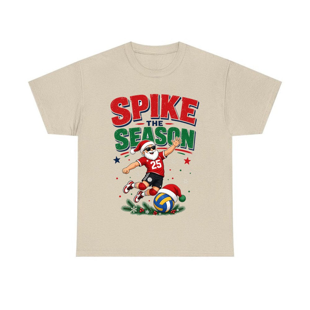 Spike The Season Volleyball personalised Christmas T-shirt in sand