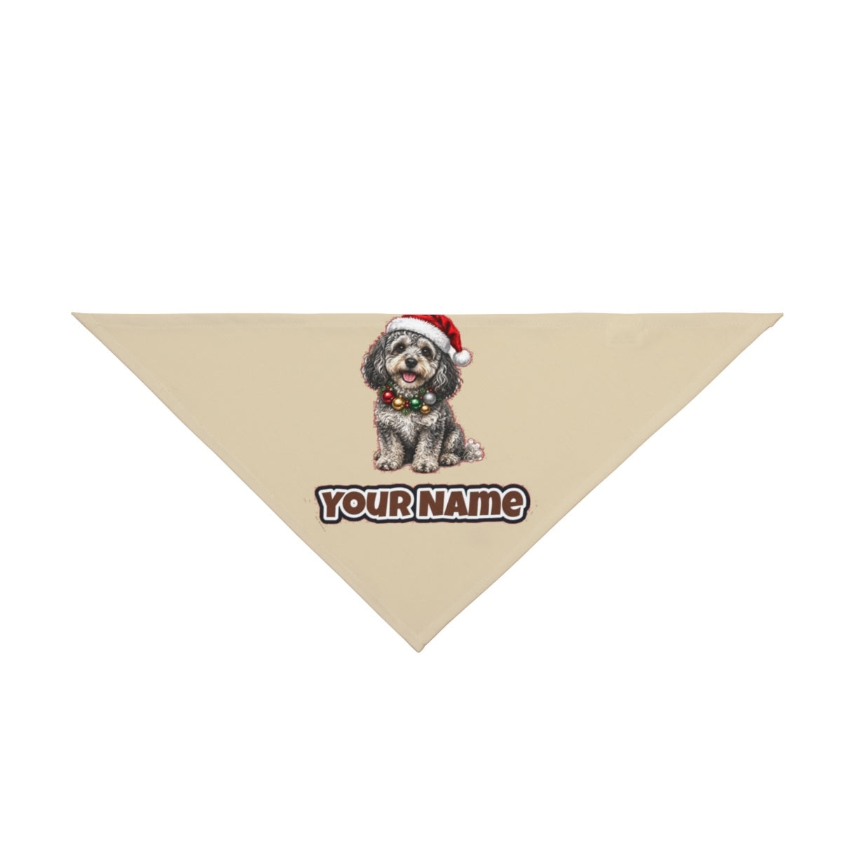 Spoodle personalised Christmas pet bandana in beige, tie-on style