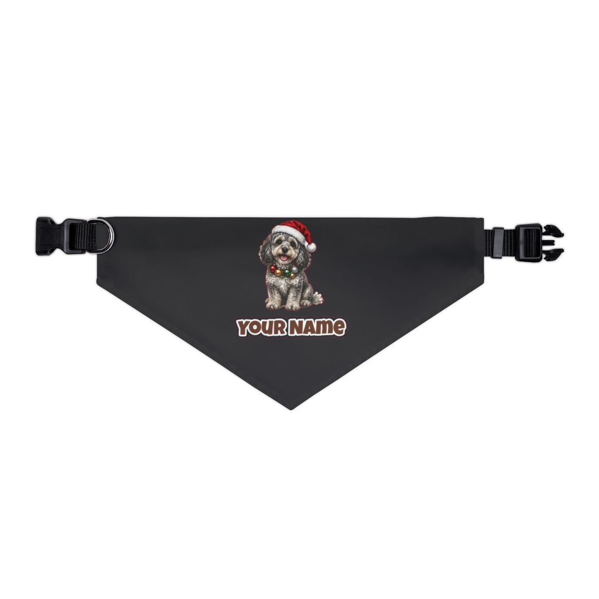 Spoodle personalised Christmas pet bandana in black, collar with buckle