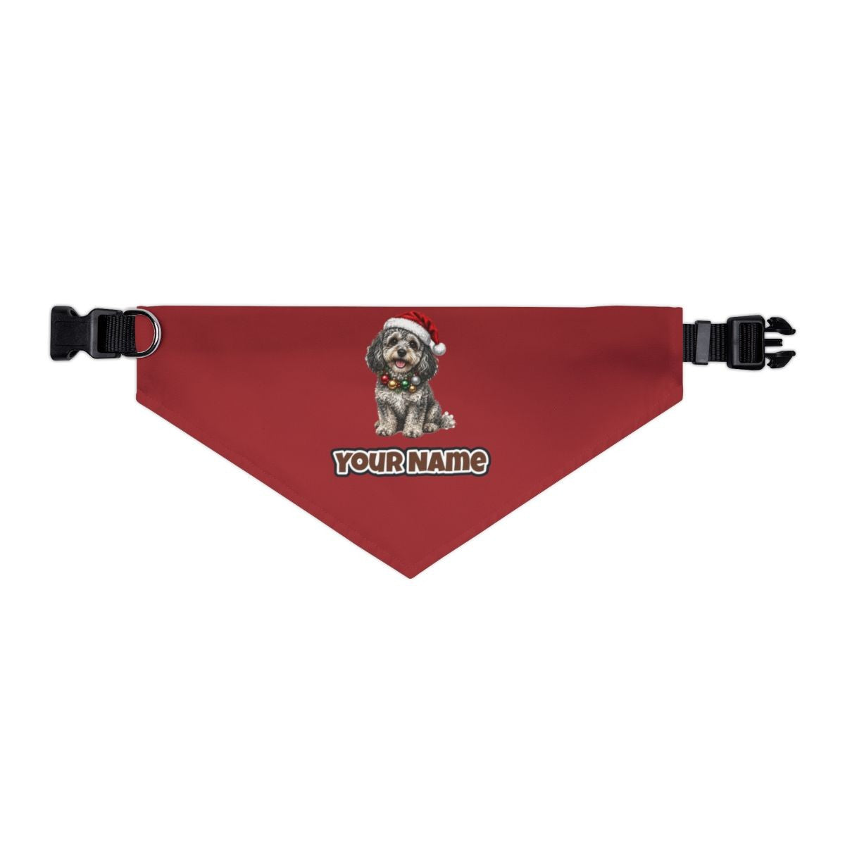 Spoodle personalised Christmas pet bandana in red, collar with buckle