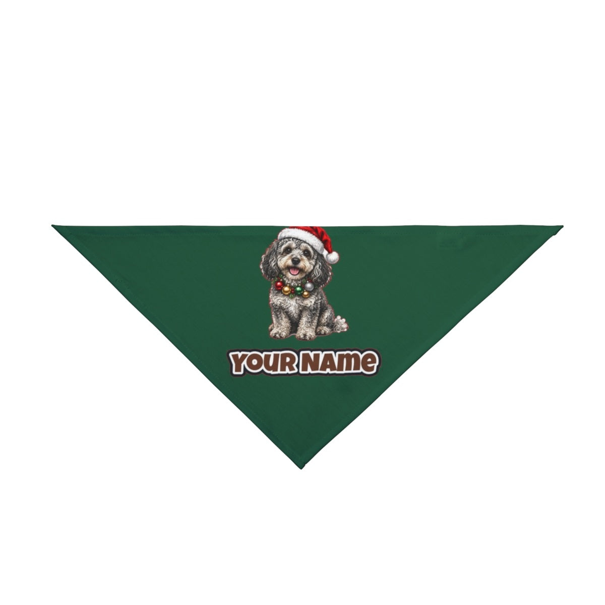 Spoodle personalised Christmas pet bandana in green, tie-on style