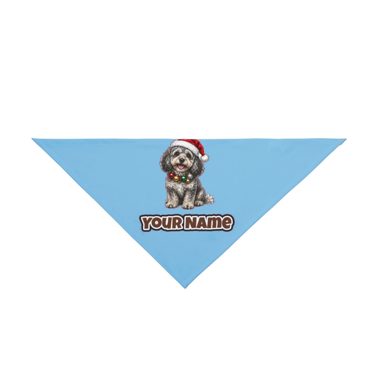 Spoodle personalised Christmas pet bandana in sky blue, tie-on style