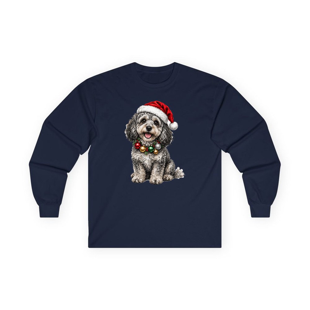 Spoodle personalised long sleeve Christmas T-shirt in navy