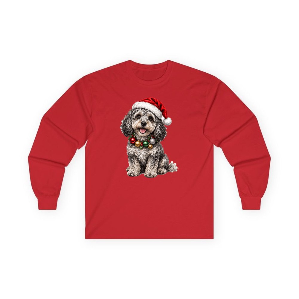 Spoodle personalised long sleeve Christmas T-shirt in red